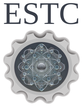 ESTC logo: a gear with an atom inside, under the letters ESTC